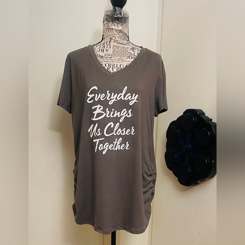 Cold Crush Maternity Charcoal V-Neck Tee with Inspirational Text - Picture 1 of 3